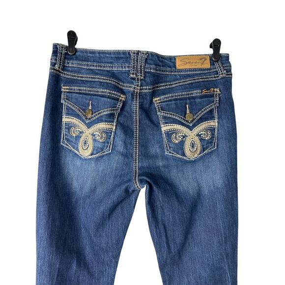 Seven7 Jeans Womens 14 Blue Bootcut Thick Stitch Embroidered Flap Pockets Denim - Picture 1 of 15